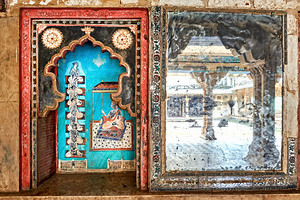 Decorations and paintings in Taragarh Fort in Rajasthan India
