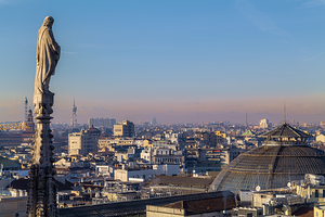 Milan Italy. The cityscape from the spires of the Duomo Cathedral