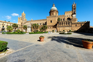 Palermo Cathedral stands tall in Sicily under clear blue sky by Marco Brivio