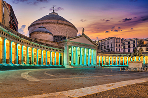 Piazza del Plebiscito and San Francesco di Paola at sunset in Na