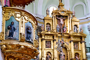 Church details inside San Gil Abad in Zaragoza Spain