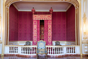 Views from inside Chambord castle in France with royal decoratio