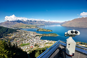 Aerial view of Lake Wakatipu in Queenstown Otago South Island