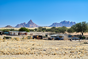 Village near Spizkoppe granite peaks in Namibias Namib Desert