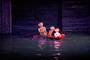 Vietnamese water puppetry show in Hanoi with puppets on water