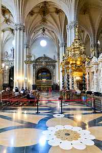 Visitors explore interior of Cathedral of the Savior in Zaragoza