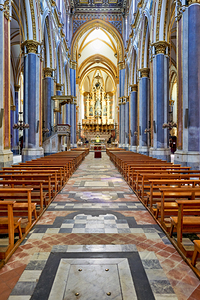 Interior of San Domenico Maggiore church in Naples at midday