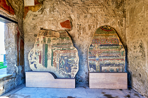 Exploration of ancient wall paintings in Pompeii Italy
