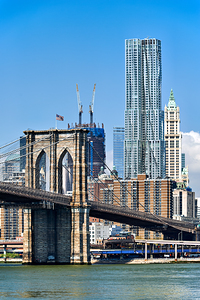 Brooklyn Bridge and Manhattan skyline seen from the East River