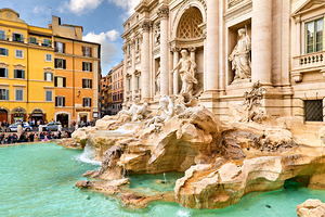 Visitors gather at Trevi Fountain in Rome Lazio Italy