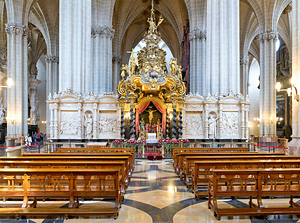 Savior Cathedral interior view in Zaragoza Spain during the day