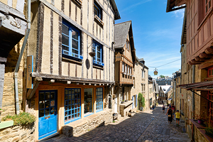 Timber houses line the streets of Dinan in Brittany France