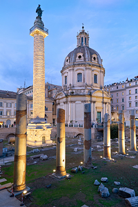 Trajans Column and Santa Maria di Loreto church in Rome