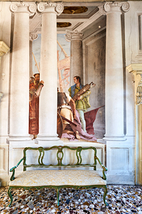 Fresco of men with instruments in Villa Valmarana ai Nani Italy
