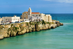 Vieste Gargano. Apulia Puglia Italy. Cape San Francesco and San Francesco church