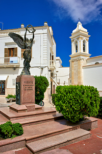 Vieste Gargano. Apulia Puglia Italy. Santa Croce church and bronze statue