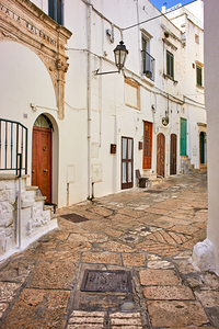 Apulia Puglia Italy. Ostuni. The white town. The narrow alleys of the old town