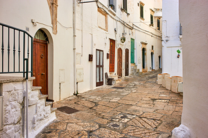 Apulia Puglia Italy. Ostuni. The white town. The narrow alleys of the old town