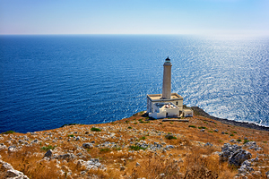 Apulia Puglia Italy. The lighthouse at Cape Palascia Capo dOtranto. The easternmost point of Italy