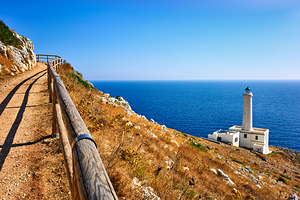 Apulia Puglia Italy. The lighthouse at Cape Palascia Capo dOtranto. The easternmost point of Italy