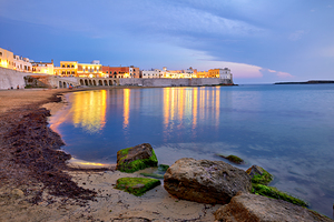 Salento. Apulia Puglia Italy. Gallipoli. Sunset on the waterfront
