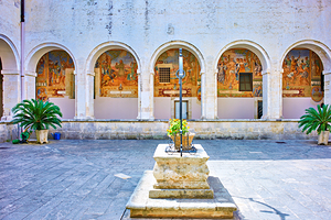 Salento. Apulia Puglia Italy. Galatina. Santa Caterina dAlessandria church. Frescoes in the cloister
