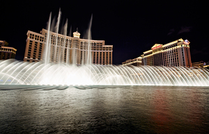 Fountains show at Bellagio and Caesars Palace Hotels. Las Vegas Nevada USA