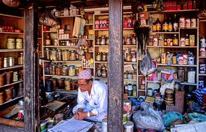 Nepal. Kathmandu. Grocer