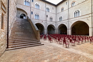 Foligno Umbria Italy. Trinci Palace Palazzo Trinci. The inner courtyard and gothic staircase.