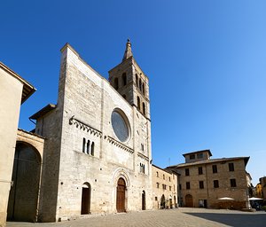 Bevagna Umbria Italy. San Michele Arcangelo church in San Silvestro square