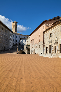 Spoleto Umbria Italy. Piazza del Duomo the theatre and Chiesa di SantEufemia