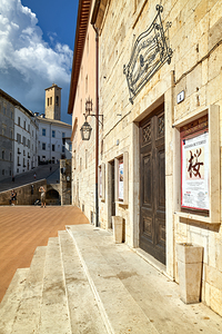 Spoleto Umbria Italy. Piazza del Duomo the theatre Caio Melisso and Chiesa di SantEufemia