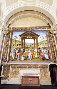 Città della Pieve Umbria Italy. Santa Maria dei Bianchi church. Adoration of the Magi fresco by Perugino