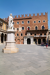 Verona Veneto Italy. Piazza dei Signori with the monument to Dante