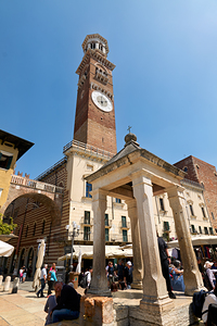 Verona Veneto Italy. Torre dei Lamberti in Piazza delle Erbe