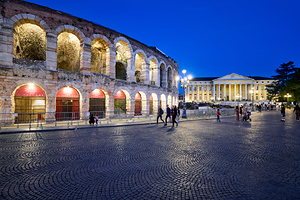 Verona Veneto Italy. The Verona Arena - Roman Amphitheatre and the Town Hall