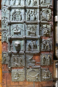 Verona Veneto Italy. The Basilica of San Zeno. The bronze entrance door
