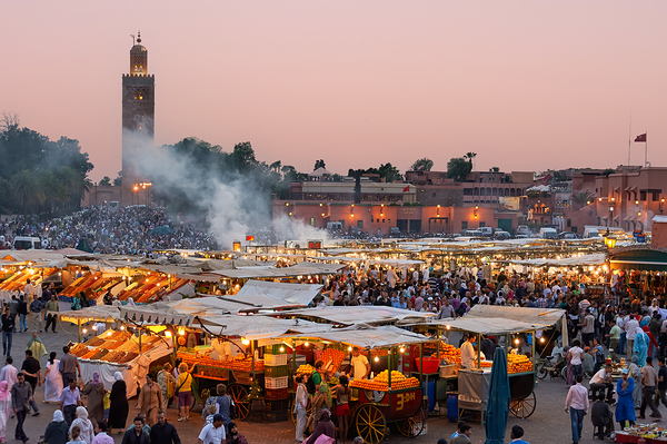 Sunset at Djema el Fna square in Marrakesh Morocco Print