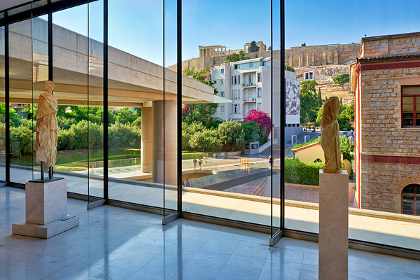 View of the acropolis from the acropolis museum in athens greece Print