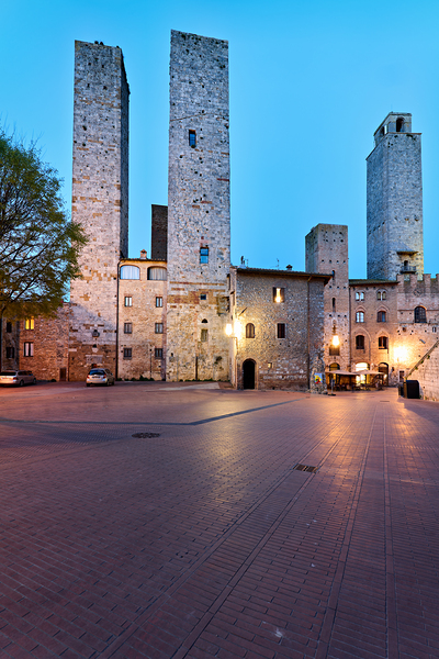 Piazza del Duomo in San Gimignano at sunset in Tuscany Italy Print