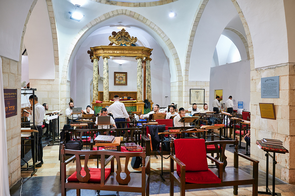 Four Sephardic synagogues in Jerusalem during prayer time Print