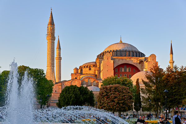 Exploring Hagia Sophia Grand Mosque in Istanbul during sunset Print