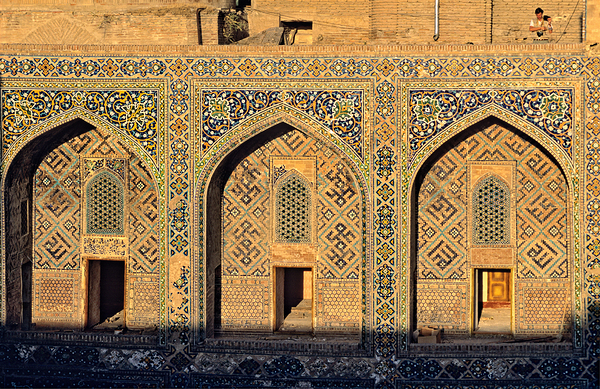 Madrasa architecture in Samarkand shows detailed design work Print