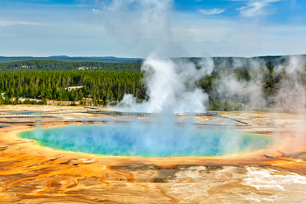 Exploring grand prismatic spring in yellowstone national park Print