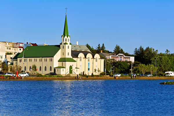 Lutheran Free Church near Lake Tjornin in Reykjavik Iceland Digital Download