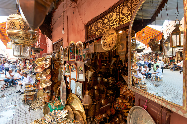 Exploring the souk in Marrakesh and the local crafts on display Print
