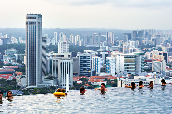 Visitors enjoy the Infinity Pool at Marina Bay Sands Print