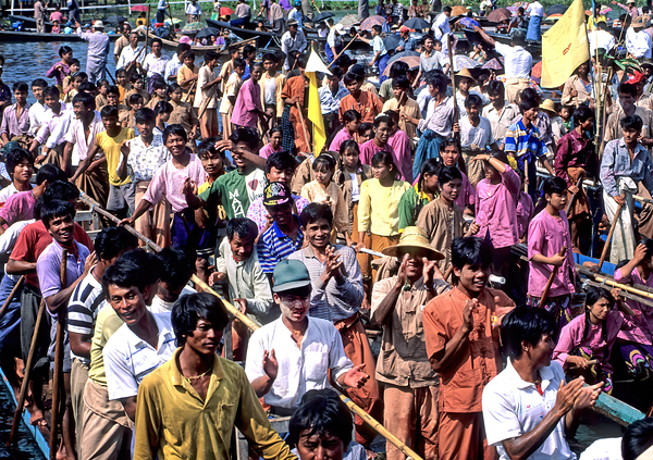 People gather on boats during the Inle Lake Festival in Myanmar Print
