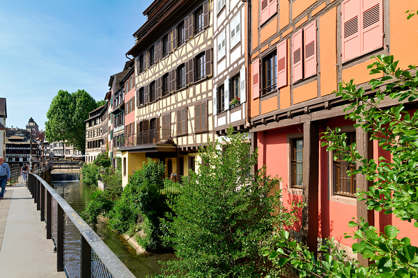 Timber houses by the canal in Strasbourgs Petit France district Print