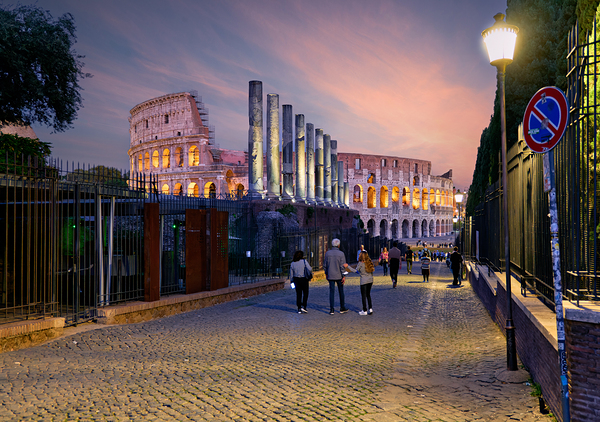 Walk along Via Sacra with views of Colosseum in Rome Italy Print